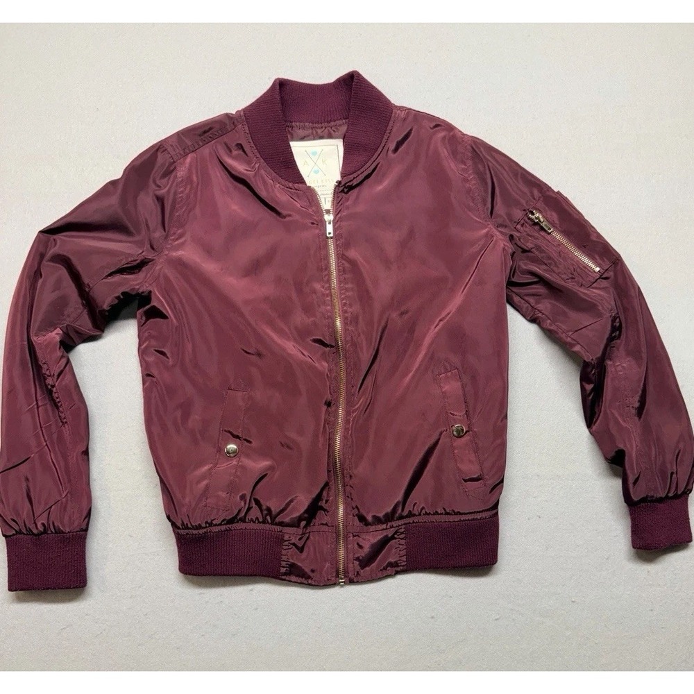Angel Kiss Los Angeles Womens Burgundy Bomber Jacket‎ Zip Front - Size S
